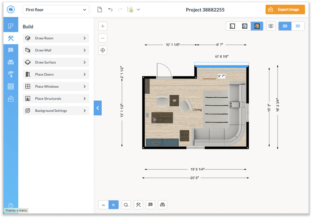 Floorplanner®极速赛车168体彩开奖官网开奖space planning software showing a decorated room floor plan