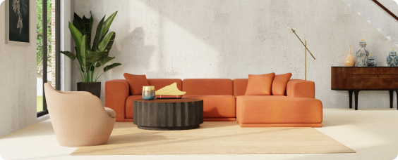 An example of a 3D render viweing a livingroom with interior