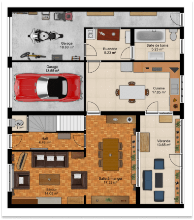 Example 2D floor plan representing a simple digital twin created with Floorplanner