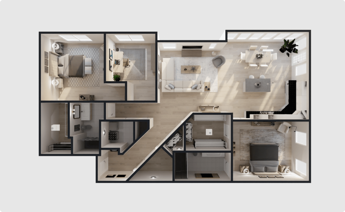 3D top view floor plan example 1 by Floorplanner